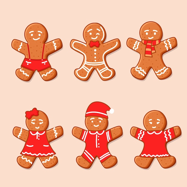 Hand drawn gingerbread man cookie collection