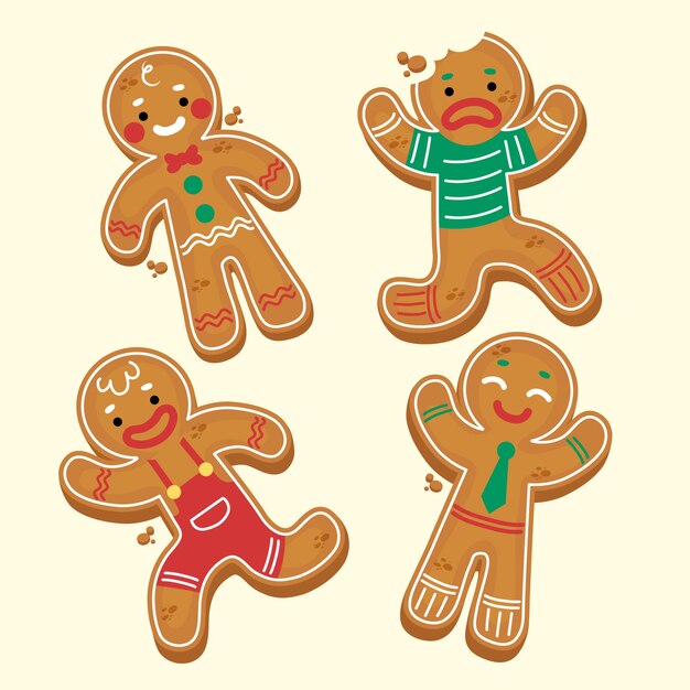 Hand drawn gingerbread man cookie collection