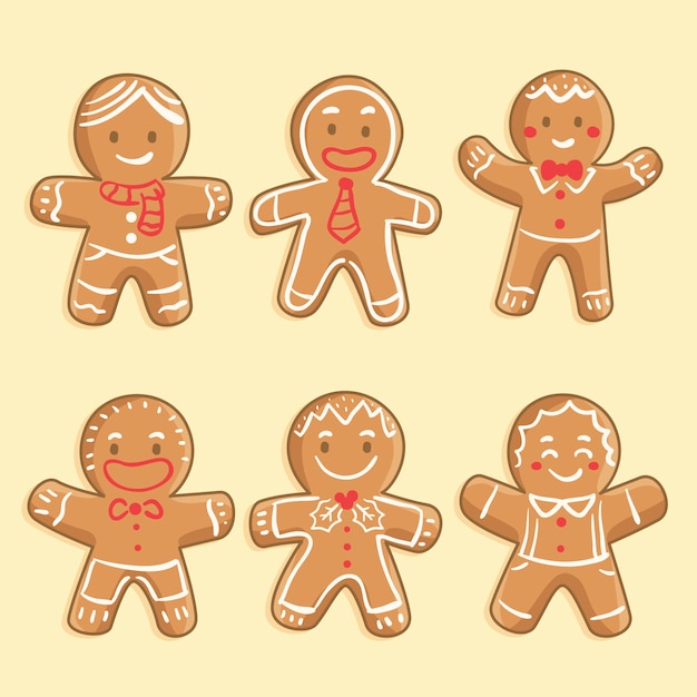 Hand drawn gingerbread man cookie collection