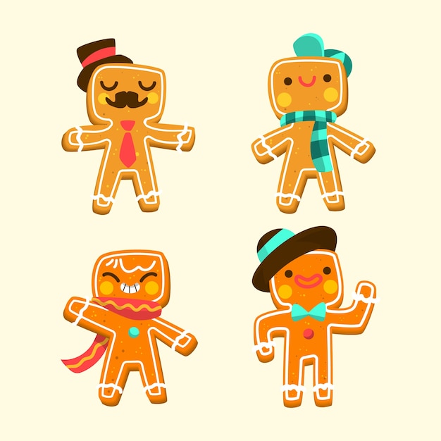 Free Vector hand drawn gingerbread man cookie collection