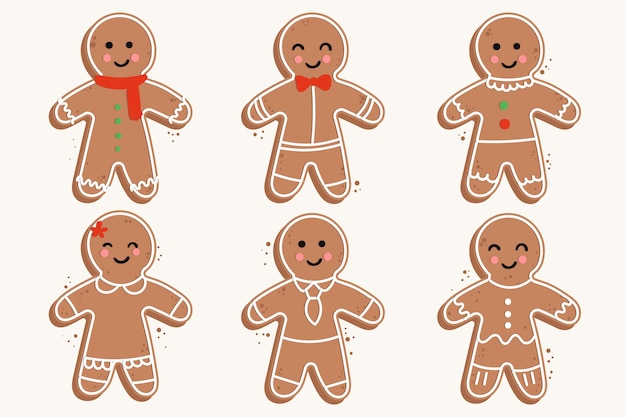 Hand drawn gingerbread man cookie collection