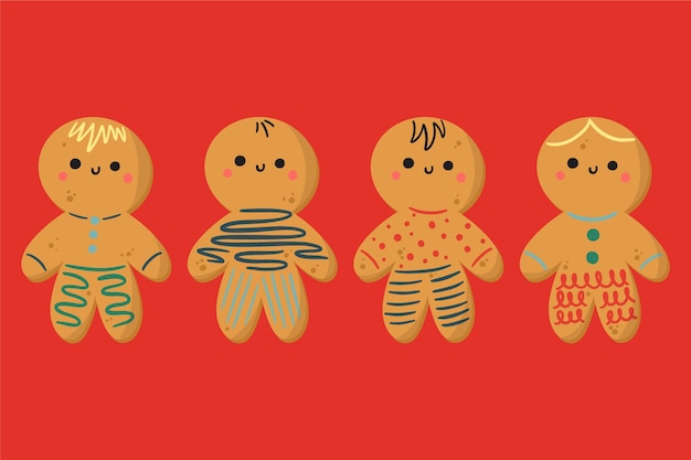 Free Vector hand drawn gingerbread man cookie collection