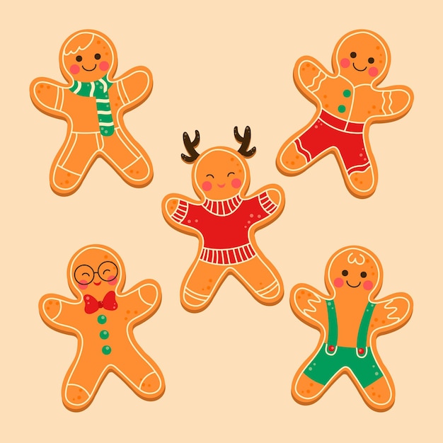 Hand drawn gingerbread man cookie collection