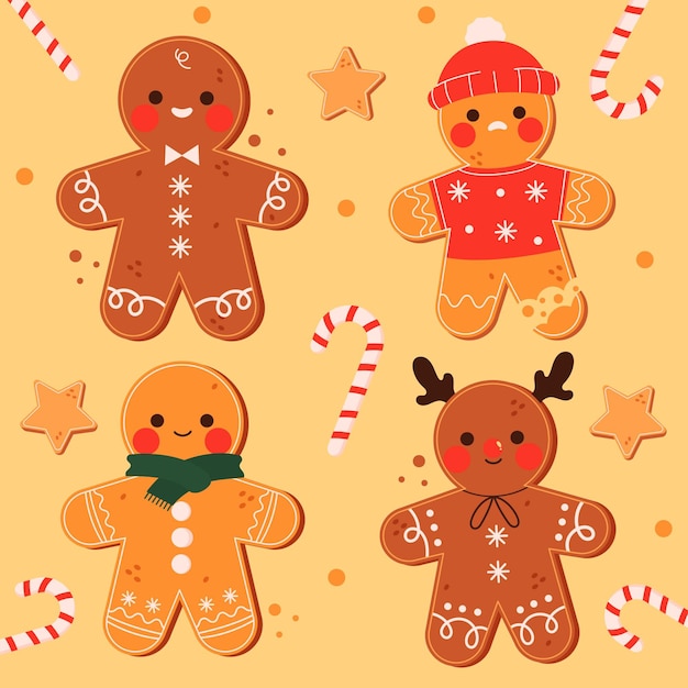 Hand drawn gingerbread man cookie collection