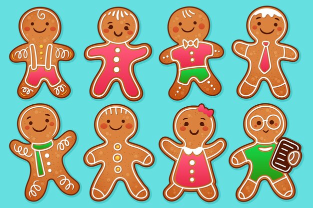 Hand drawn gingerbread man cookie collection