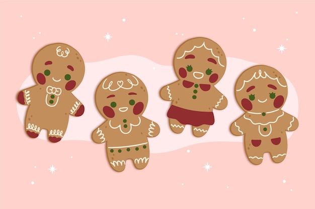 Free Vector hand drawn gingerbread man cookie collection