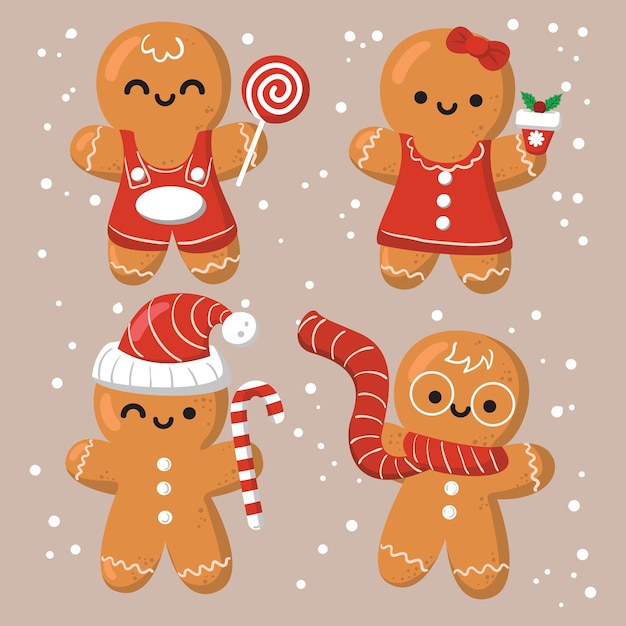 Hand drawn gingerbread man cookie collection