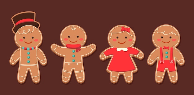 Hand drawn gingerbread man cookie collection