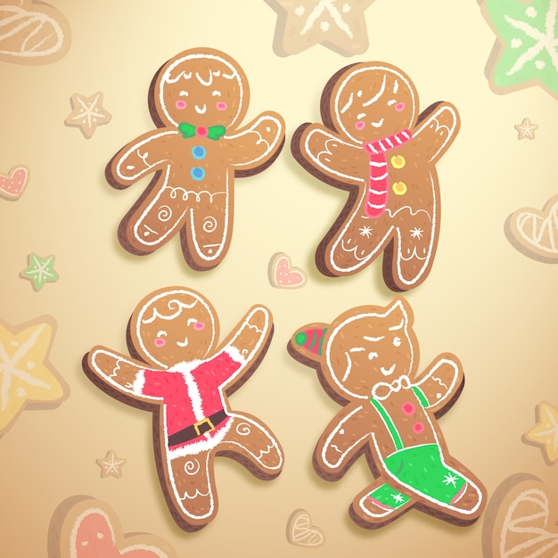 Hand drawn gingerbread man cookie collection