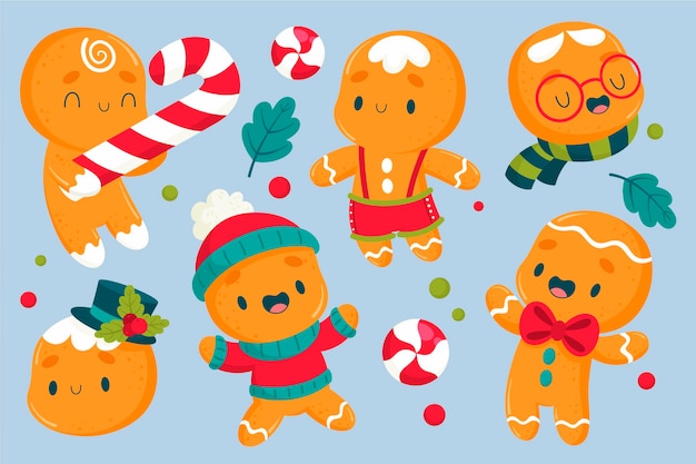 Hand drawn gingerbread man cookie collection