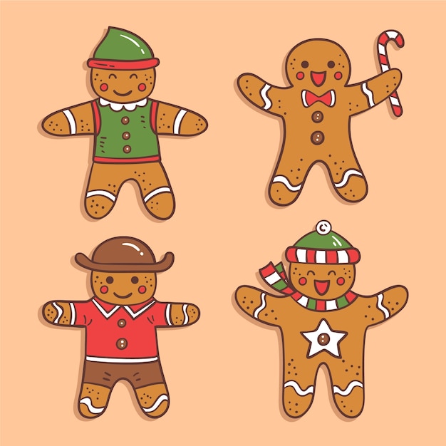 Hand drawn gingerbread man cookie set