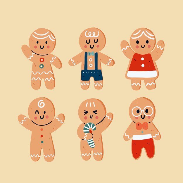 Hand drawn gingerbread man cookies collection