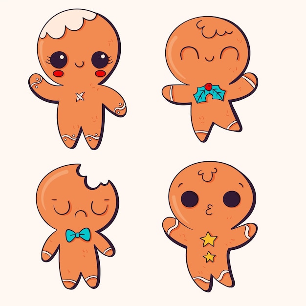 Hand drawn gingerbread man cookies collection