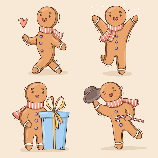 Hand drawn gingerbread man cookies collection