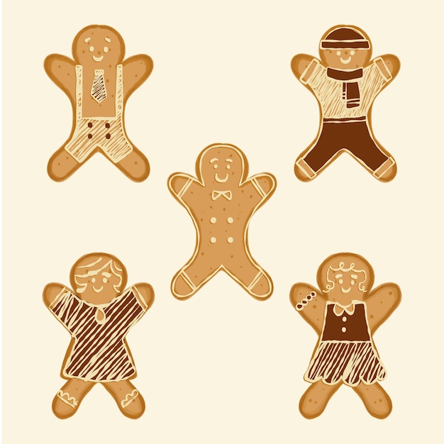 Free Vector hand drawn gingerbread man cookies collection