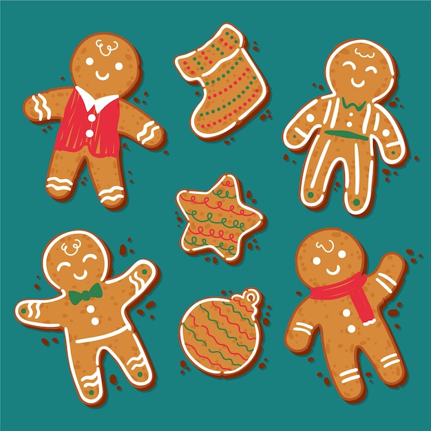 Hand drawn gingerbream man cookie collection