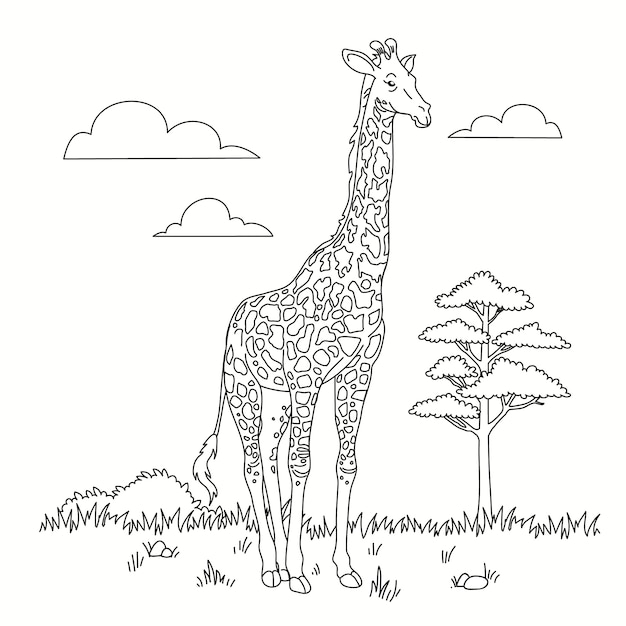 Hand drawn giraffe outline illustration