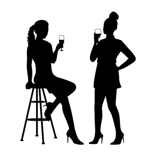 Free Vector hand drawn  girl drinking wine silhouette illustration