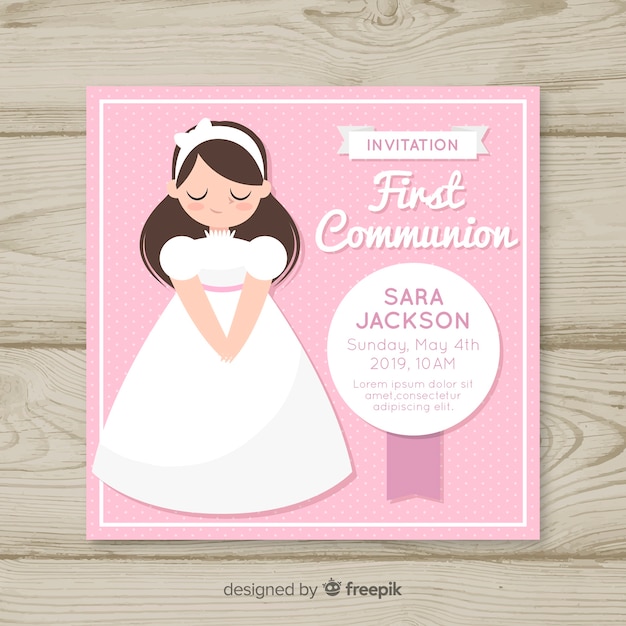 Hand drawn girl first communion invitation