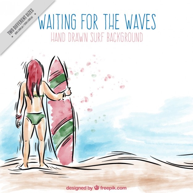 Free Vector hand drawn girl surfer background in watercolor effect