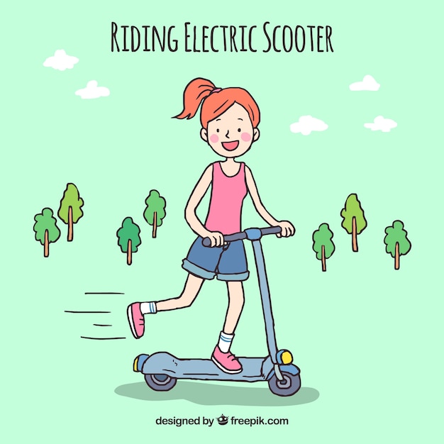 Free Vector hand drawn girl with electric scooter