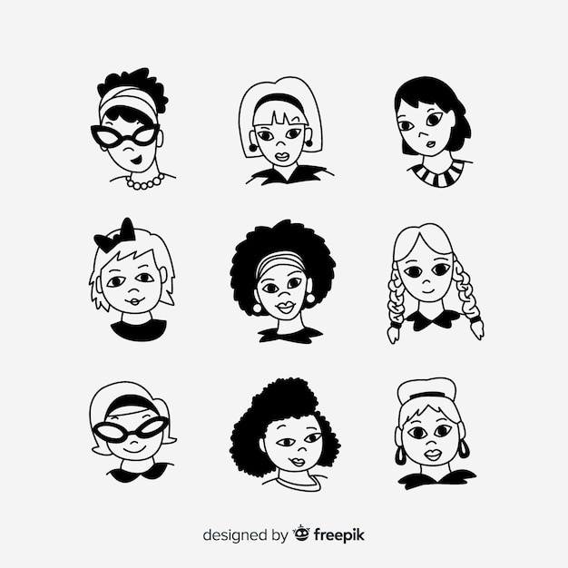 Hand drawn girls avatar pack