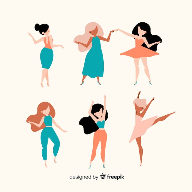 Hand drawn girls dancing set