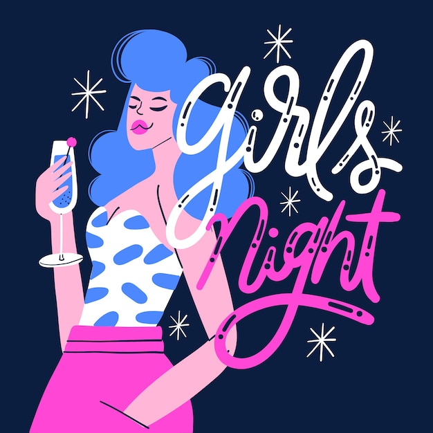 Free Vector hand drawn girls night lettering