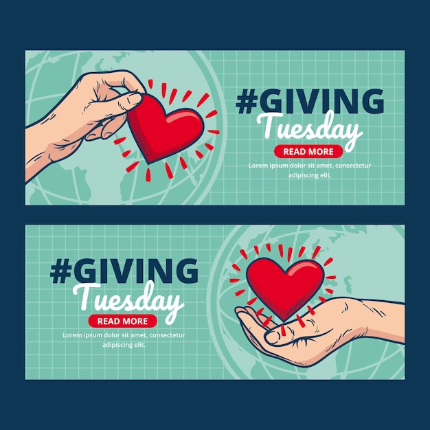 Free Vector hand drawn giving tuesday horizontal banners set