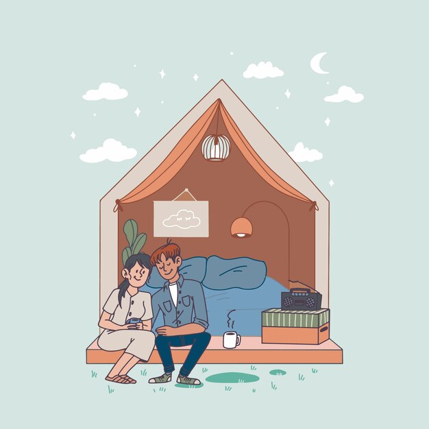 Hand drawn glamping illustration