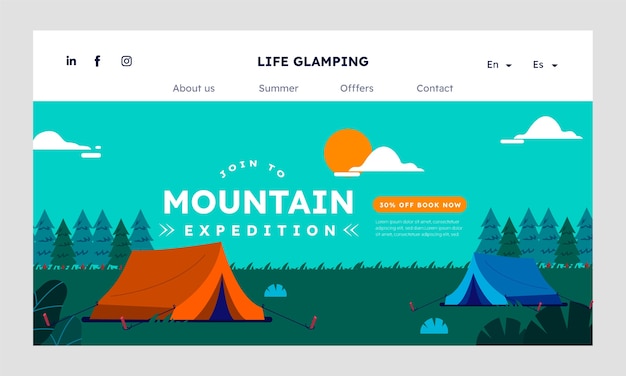 Free Vector hand drawn glamping landing page template