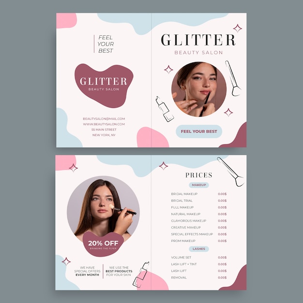 Hand-drawn glitter beauty salon brochure