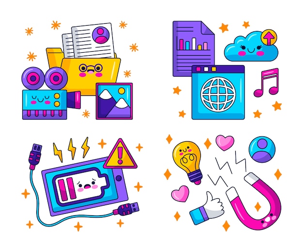 Hand drawn glitzy digital instruments stickers