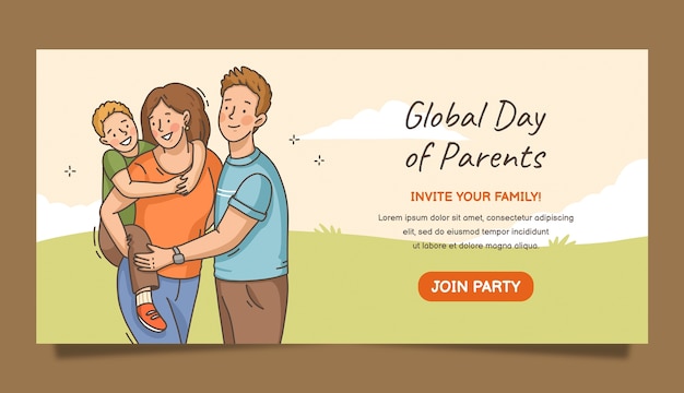 Hand drawn global day of parents horizontal banner template