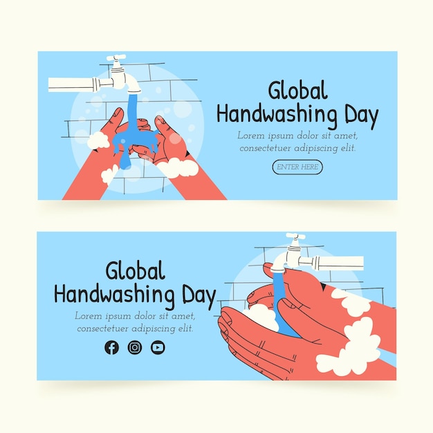 Hand drawn global handwashing day banners set