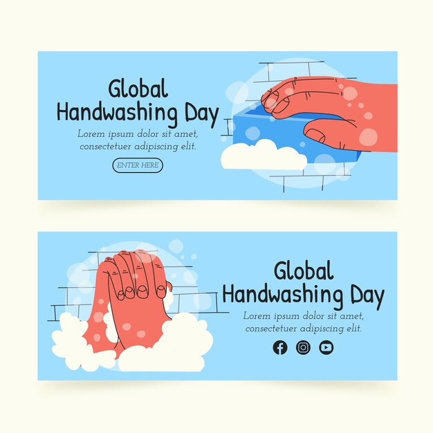 Hand drawn global handwashing day banners set