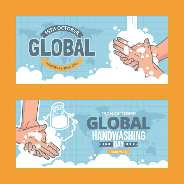 Free vector hand drawn global handwashing day horizontal banners set