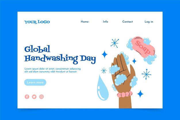 Hand drawn global handwashing day landing page template