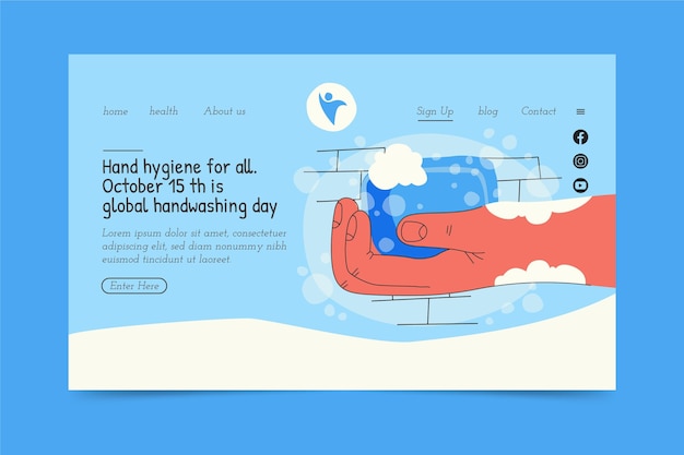 Hand drawn global handwashing day landing page template