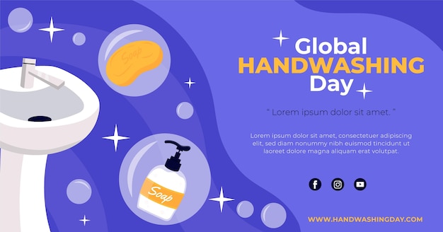 Hand drawn global handwashing day social media post template