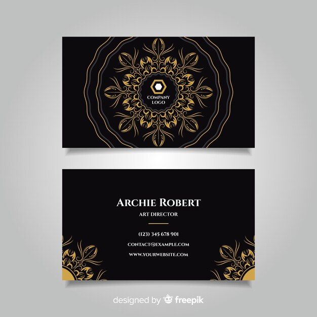 Hand drawn golden business card template