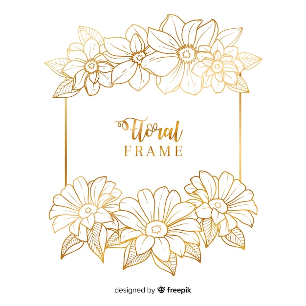 Hand drawn golden floral frame background