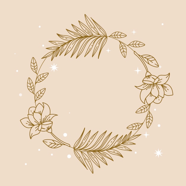 Hand drawn golden leaves frame