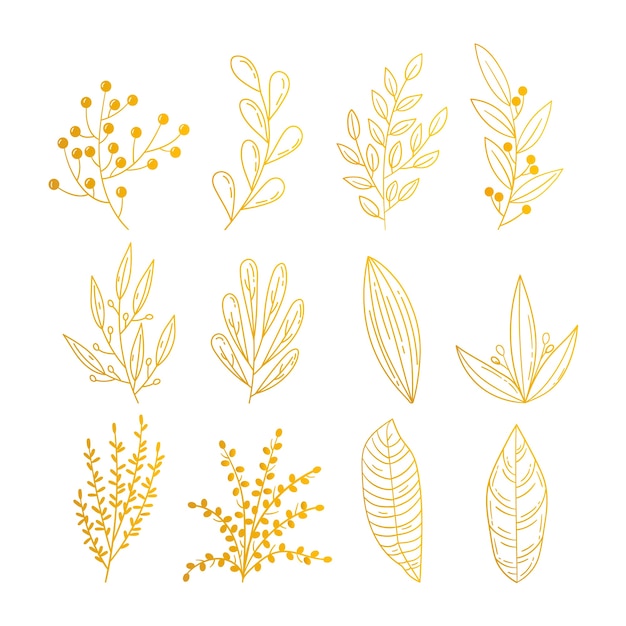 Hand drawn golden leaves illustration