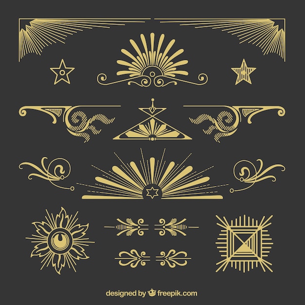 Free vector hand drawn golden ornaments in retro style