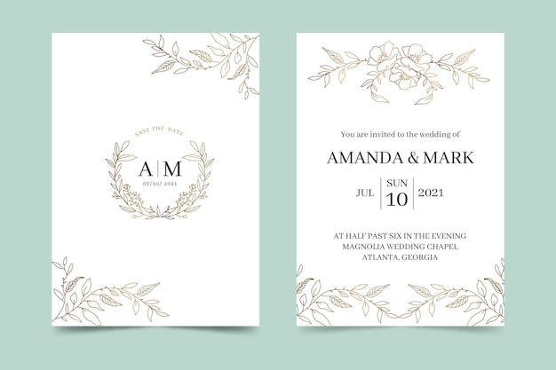 Hand drawn golden wedding invitation template