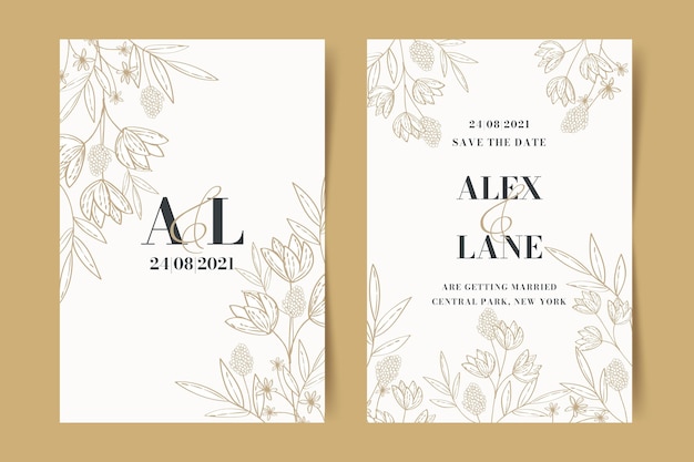 Hand drawn golden wedding invitation template