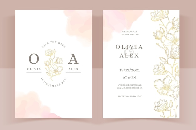 Hand drawn golden wedding invitation template