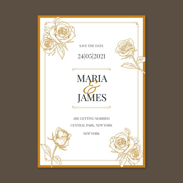 Hand drawn golden wedding invitation template