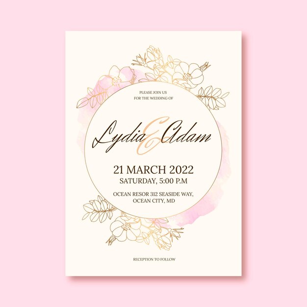 Hand drawn golden wedding invitation template